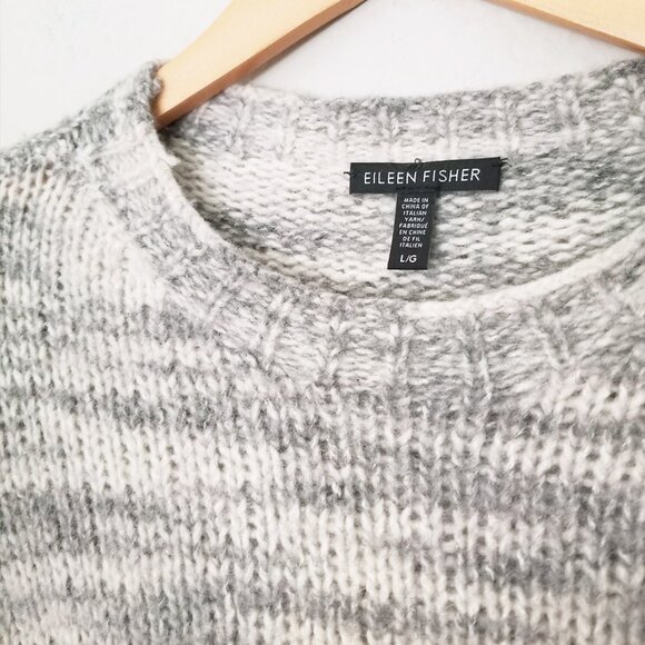 Eileen Fisher Merino Wool Silk Blend Marled Gray Sweater L Cozy Warm Crew $375 - Picture 12 of 15